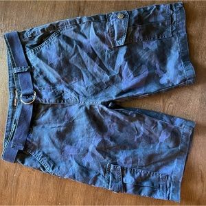 Knee Length Navy Blue Cargo Shorts with Belt